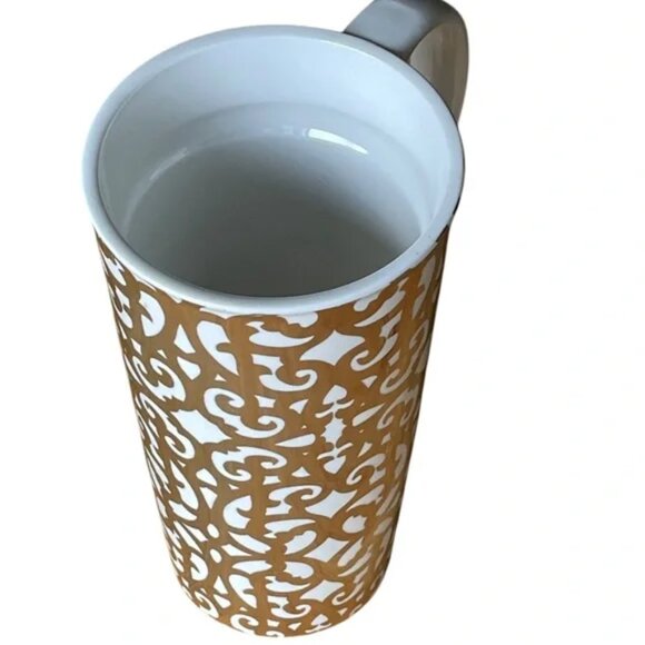 CYPRESS HOMES 17oz gold foil lace design travel mug handle celestial holiday EUC - Picture 14 of 14